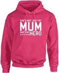 Hippowarehouse She's not just My Mum She's My Hero Unisex Hoodie Hooded top (Specific Size Guide in Description) Fuchsia Pink