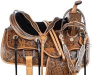 Acerugs All Natural Cowhide Western Leather Horse Saddle Comfy SEAT Pleasure Trail Barrel Racing Hand Tooled Premium Saddle TACK Set Bridle Breast Collar (16")