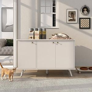 Cat Litter Box Enclosure, Cat Litter Box Furniture with Hidden Plug, Enclosed Cat Box Cabinet Pet House with 3 Doors, Litter Box Furniture Hidden for Large Cat