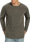 NITAGUT Men's Soft Cotton Crewneck T-Shirt Casual Long Sleeve Plain Tshirt Work Tee Shirt Large Heather Brown