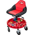 VEVOR Rolling Garage Stool, 300LBS Capacity, 18"-23" Adjustable Height Range, Mechanic Seat with Swivel Casters and Tool Tray, for Workshop, Auto Repair Shop, Red