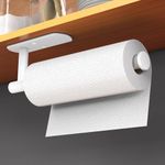 HUFEEOH Adhesive Paper Towel Holder, Stainless Steel Paper Towel Holder Wall Mounted, White Paper Roll Holder Under Cabinet for Kitchen, Screw or Drilling