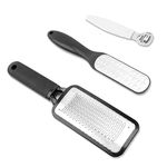 Foot File for Hard/Dead Skin, Foot Callus Remover 3Pcs for Wet/Dry Skin, Stainless Steel Foot Rasp for Cracked Feet, Pedicure Kit by Dualeco, Black