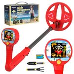 DR.ÖTEK Metal Detector for Kids – Innovative Color LCD Display, 17cm LED-Lit Coil, Adjustable & Ultra-Lightweight Kids Metal Detector, Child-Safe Rounded Design for Ages 3-12, Red