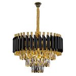 LAMVELOP Modern Round Crystal Chandelier-Small Pendant Light Fixture 3-Tier Raindrop Pendant Lighting - 5-Lights Hanging Ceiling Light - Dia：15.8" Adjustable Contemporary Lighting