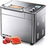 Involly 15 in 1 Bread Maker, 2 LB Bread Machine Stainless Steel for Gluten Free and Pizza Dough, Auto Nut Dispenser, Nonstick Pan, 3 Loaf Sizes 3 Crust Colors, 15H Timer, 1H Keep Warm, Recipes