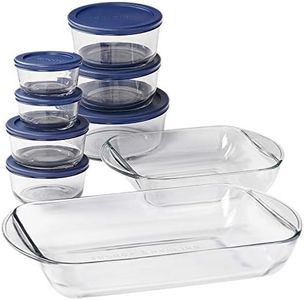 Anchor Hocking Bakeware Set 16 Piece Glass Food Storage, Microwave, Oven, Freezer, and Dishwasher Safe, with Navy BPA-Free SnugFit Lids