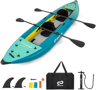Goplus Inflatable Kayak, 2-Person Kayak Set for Adults with 507 LBS Weight Capacity, 2 Aluminium Oars, EVA Padded Seat, 2 Fins, Hand Pump, Carry Bag, Repair Kit, Portable Touring Kayaks (Blue+Green)