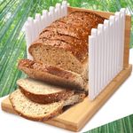 Finalery Heavy Duty Bamboo Bread Slicer for Homemade Bread | Adjustable Bread Cutter Guide for Sourdough Round, Bagels, Cakes | Cutting Board with Plastic Edges | Compact Design with Crumb Tray