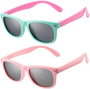 AZorb Kids Polarized Sunglasses TPEE Rubber Flexible Frame for Boys Girls Age 3-8, 100% UV Protection (Mint Green Hot Pink/Grey + ALL Pink/Grey)