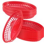 JAPCHET 60 Pack 9.4 x 6.1 Inch Red Fast Food Baskets, Oval Plastic Fast Food Serving Basket, Restaurant Serving Baskets for Burgers, Deli, Sandwiches, Fries, Easy Clean