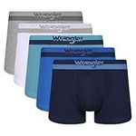 WRANGLER Men's Boxer Shorts in Blues/Navy/White/Grey| Soft Touch Cotton Rich Trunks with Stretchy Elasticated Waistband | Comfortable and Breathable Underwear - Multipack of 5