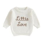 Baby Oversized Knitted Jumper Girls Ribbed Knit Sweater Pullover Chunky Long Sleeve Knitwear Top Fall Winter Toddler Baby Knitted Clothes Valentine's Day Outfits (120804White, 9-12 Months)