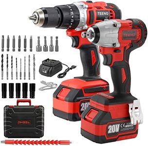 TEENO kit Trapano a Percussione e Avvitatore a impatto senza fili, 320Nm Avvitatore a urto, include 2 Batteria 3.0Ah,1 caricabatterie, 29 accessori, controllo del cambio a 2 velocità