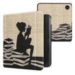 kwmobile Case Compatible with Kobo Libra Colour Case - eReader Cover - Girl and Books Black/Beige