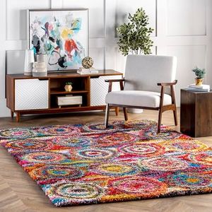 nuLOOM Kindra Bohemian Circles Shag Area Rug, 5x8, Multi