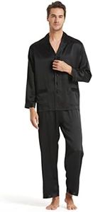 LilySilk Black Silk Pajamas for Men 2 Piece Set Button up Real 100 Soft Mulberry Sleepwear Lightweight Male Pjs Small