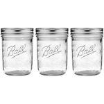 Ball Wide Mouth Glass Mason Jars with Lids and Bands, Used for Canning, Pickling, Juice, Jam, Jelly, Pint Size 16 Ounce (Pack of 3)