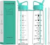 HYDRATE 900ml Water Bottle with Straw and Motivational Time Markings, BPA Free, Flip Cap, Drop Proof Sports Water Bottle, Ideal for Gym, Extra Strong Material Water Bottles with Straw (Mint Green)