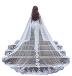 Kelaixiang Women Veil Cape Tulle Lace Applique 3M 4M Wedding Capes Bridal Wraps Long Train Shawls Cloak, White, 4 meter