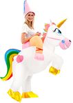 Spooktacular Creations Inflatable Costume Adult Ride a Unicorn Blow-up Deluxe Halloween Costume with Hat for Halloween White