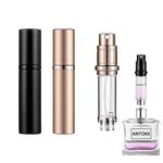 Perfume Travel Spray Bottle Atomizer - 2-Pack 5ML ANTOKX Atomizer Perfume Bottle, Scent Pump Case, Luxury Leakproof Refillable Perfume Spray Bottle for Women and Men (Black & Rose gold)