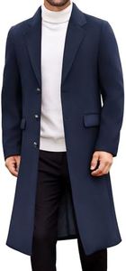 COOFANDY Trench Coat Men Blue Casual Overcoat Long Single Breasted Winter Slim Fit Coat Warm Pea Coat, Blue, Medium