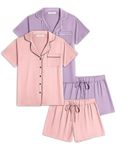 Ekouaer 2 Pack Womens Pajamas Set Button Down Summer Sleepwear Short Sleeve Comfy Pjs Loungewear Set(GP10,S) Lilac/Pink