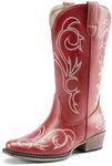 DREAM PAIRS Women's Cowboy Boots Mid Calf Cowgirl Boots Square Toe Chunky Heel Embroidery Stitched Western Boots,Size 10,RED,SDMB2403W