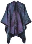 ZEMANIA Women's Open Front Poncho Cape Color Block Abstract Pattern Wrap Shawl Reversible Design Long Cardigan Pashmina Cashmere Sweater Poncho