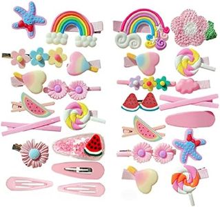 Reayou Baby Girls Hair Clips, 28Pcs Adorable Fun Hair Accessories Cute Flowers Fruit Candy Rainbow Mutil Color Dessert PatternsBarrettes for Kids Little Girls