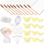 93 Pcs Flower Bouquet Wrapping Paper Kits, 20 Sheets Christmas White Waterproof Floral Wrapping Paper 10 Greeting Cards 50 Flower Pins 12 Gold Butterfly 1 Roll Ribbon for Party