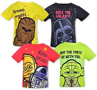 STAR WARS Lucasfilm Boy's 4-Pack Short Sleeves Graphic Tee Shirt, Black/Red/Green/Yellow, 6