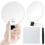 MIYADIVA Magnifying Mirror, Hand Mirror with Handle, Travel Magnifying Mirror, Double Sided Mirror with 1X/30X Magnification, Portable Mirror for Women with Adjustable Handle