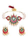 ZAVERI PEARLS Pink & Green Meenakari Multistrand Pearls Choker Necklace & Earring Set For Women-ZPFK10242