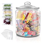 Almcmy 1 Gallon Glass Jar, Glass Cookie Jars with Airtight Lids, Canister Sets for Kitchen Counter, Large Food Storage Containers for Pantry, Flour, Sugar, Cookies, Send 15 Food Storage Bags