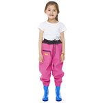 Jitong Kids Chest Waders Waterproof Youth Waist Waders with Boots Fishing Hunting Overalls Waders for Toddler Children Boys Girls - Pink, 31 (19.5cm)