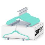 Zober Velvet Hangers with Clips - Pack of 30 Metal Clip Hangers for Pants - Notched Turquoise Velvet Skirt Hangers for Pants, Skirts, Suits, Dresses & Shirts w/ 360 Degree Hook - Non Slip Felt Hangers