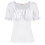 Belle Poque Women's White Work Tops 50s Vintage Sweerheart Summer Ruched Blouse Tops White BP0376-04 M