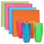 Glow Neon Party Supplies | 50 Neon Shot Glasses (1Oz) with 50 Neon Napkins, Hard Plastic & Disposable Neon 1oz Shot Cup and Napkins | Cinco de Mayo Party, Glow in The Dark Neon Birthday Party Supplies