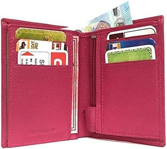 LOLUNA® Petit Portefeuille Classique en Cuir Vachette, Souple et Compact, 2 Volets Pratique pour Placer permis - identité - Cartes - Billet - Monnaie - Idée Cadeau pour Homme et Femme - Fuchsia