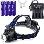 VISVIC USB Headlamp, USB Rechargeable Led Head Lamp,Waterproof Headlight,3 Modes and Adjustable Headband,with 8PCS Battery and 4-Slot USB Charger Perfect for Camping, Hiking