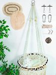 Cat Macrame Hammock for Larger Cats,Hanging Cat Hammock Chair Boho Cat Swing Bed with Catnip Cushion and Scratching Mat (15.7" W x 17.7" L x 50" H)