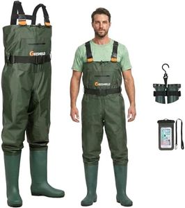 GIEESHIELD Waterproof Bootfoot Chest Waders for Men and Women, Lightweight 2-Ply Nylon/PVC Fishing & Hunting Waders with Boot Hanger - Green (Green, 13)