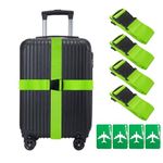 Luggage Straps for Suitcase 4 Pack, Jsdoin Heavy Duty Adjustable Suitcase Straps with Luggage labels Non-Slip Suitcase Belts Travel Packing Belt with Buckle for Suitcase Luggage Baggage (Green)