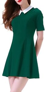 Aphratti Women's Short Sleeve Peter Pan Collar Cute Skater Dress Fit and Flare A-Line Casual Dresses Green Small