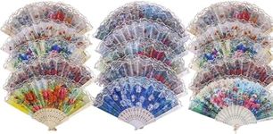 12 Pack Spanish Folding Hand Fan, Flower Dancing Fans,Summer Handheld Folding Fans Party Favors for Girls Women, White