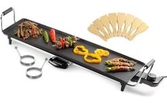 Andrew James Teppanyaki Electric Grill Plate & 2 Egg Rings | XL Non-Stick Tabletop Griddle with 59cm x 23cm Hot Plate & Adjustable Temperature | Includes 8 Wooden Spatula