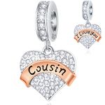 Cousin Charms Dangle fits Pandora Bracelet Bangle, I Love You Cousin Charms Pave Sparkling Clear CZ Birthstone Heart Pendant in 925 Sterling Silver, Gifts for Girl/Boy/Happy Birthday