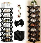 9 Tier Bamboo Shoe Rack, The 9-Tier No-Assembly Bamboo Rack, 2026 Upgraded Foldable Space-Saving Corner Organizer for Shoes, No Assembly Narrow Shoe Shelf for Entryway Closet Dorm (Black, 9 Layers)